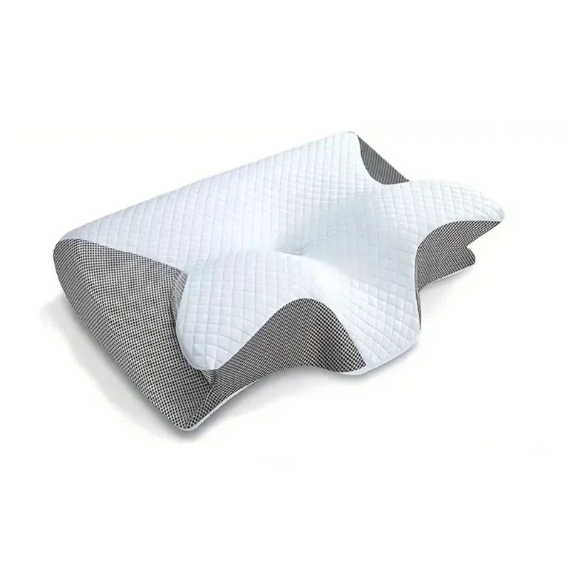 Light grey butterfly pillow showing the white contoured upper surface