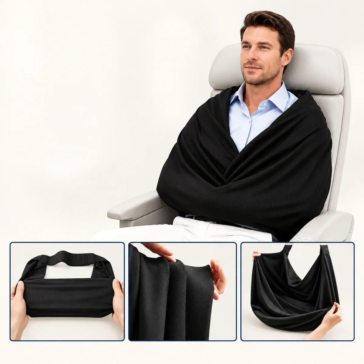Seated arm sling use and close views of the fabric
